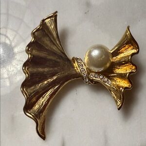 Vintage Vendome Gold Tone and Faux Pearl Brooch with Crystal Accents